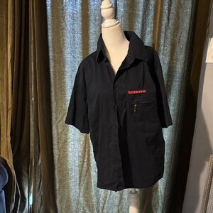 Prada Black Button-Up Shirt with Red Accents